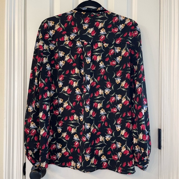 Zara z1975 Black Floral Velvet Tie Neck Long Sleeve Blouse Size Large - Picture 6 of 6